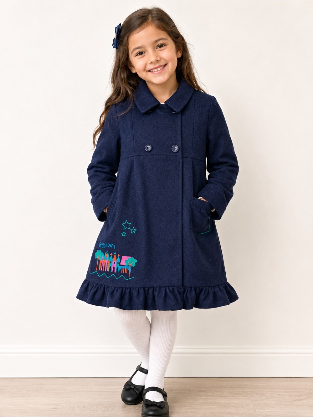 Rosita Señoritas Navy Blue Embroidered Ruffle Hem Coat Jacket Size 10